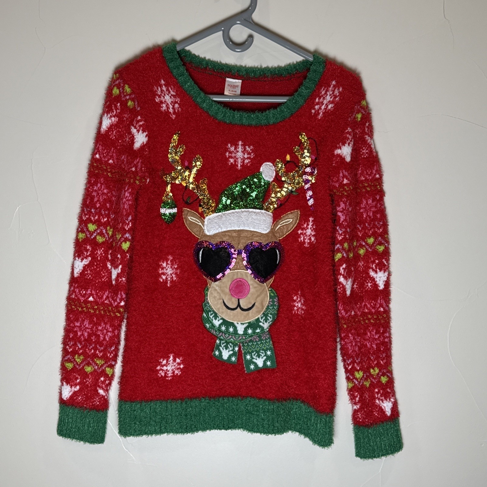 Holiday Time Kids Reindeer Christmas Sweater Size Xlarge 14/16 Adult S Soft